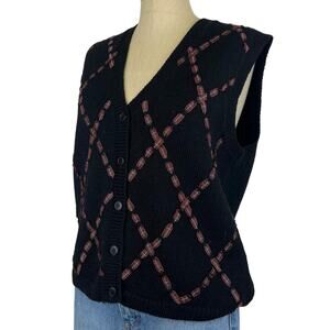 Vintage Women's Pendleton 100% Wool Black Ribbon Patterned Button Up Vest (Sz M)